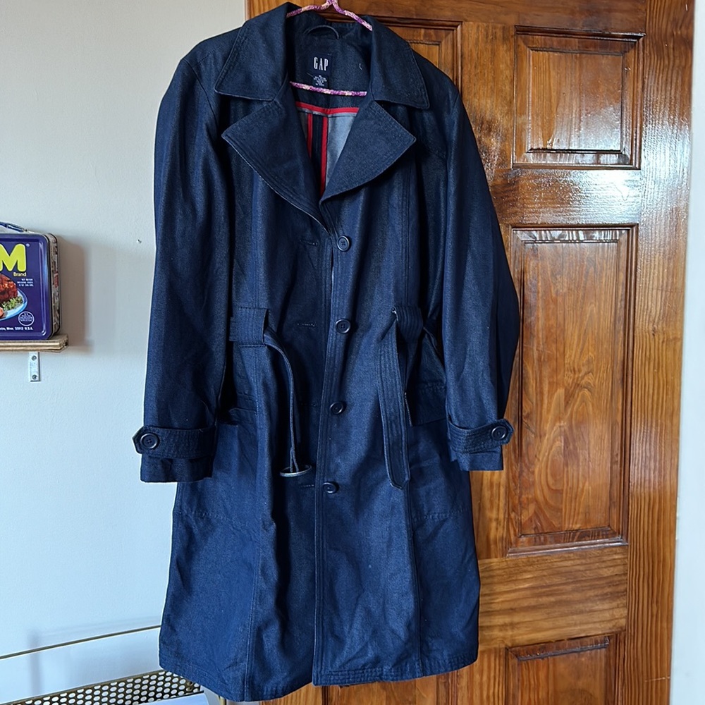Gap denim jean trench coat jacket size XL